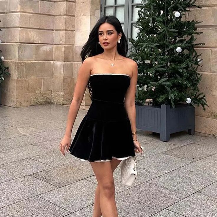 Robe de soirée vintage en velours noir sans bretelles, coupe trapèze, tenue pour 18e anniversaire, C2135