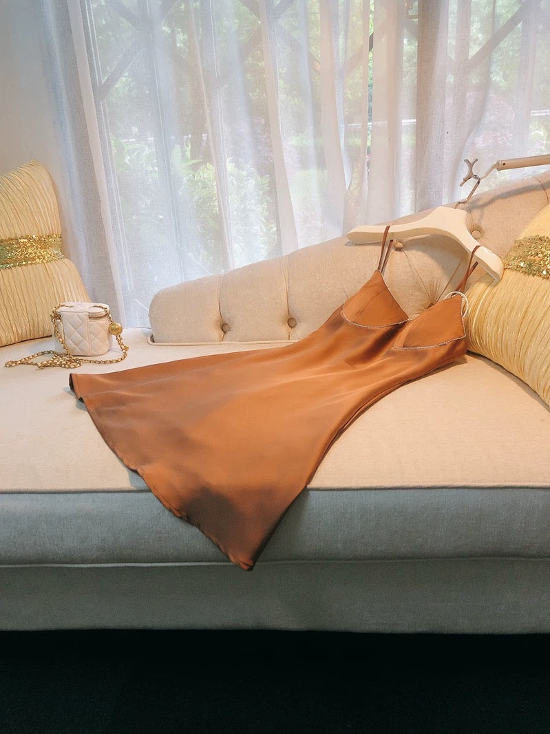 Robe de soirée courte marron à bretelles simples en forme de A pour 18e anniversaire C2176