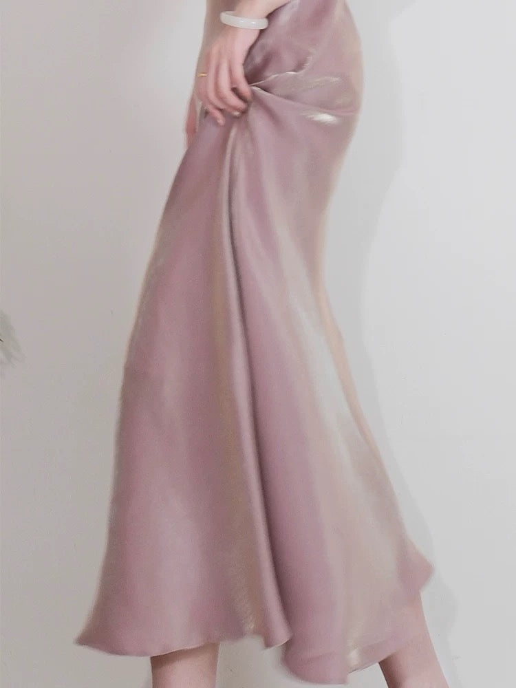 Robe de soirée en mousseline de soie rose à encolure dégagée et jolie robe fourreau longueur cheville C2351