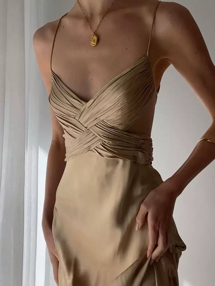 Pretty Mermaid Spaghetti Straps Champagne Long Prom Dresses Sexy Evening Dress C2394