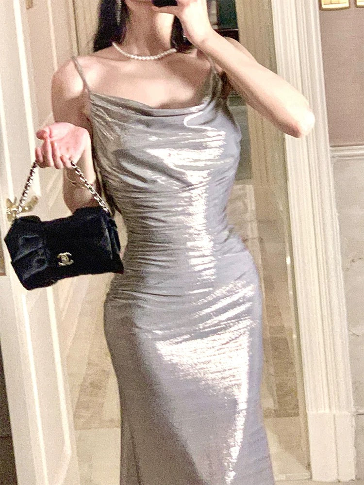 Pretty Mermaid Spaghetti Straps Long Prom Dresses Evening Dress C2396