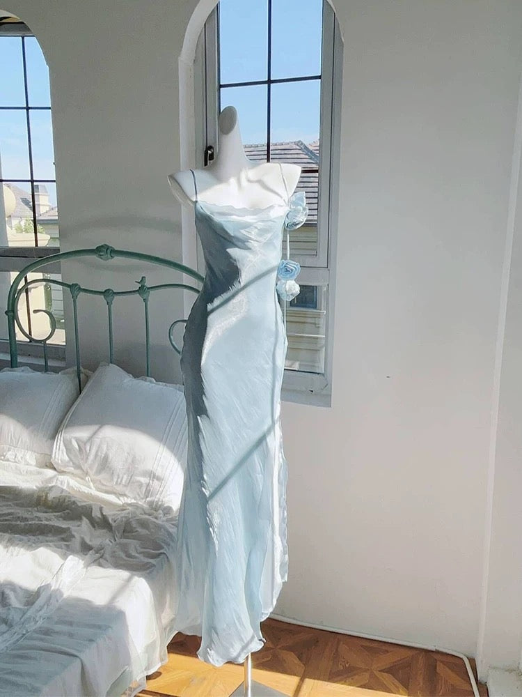 Pretty Mermaid Spaghetti Straps Light Sky Blue Long Prom Dresses Evening Dress C2399