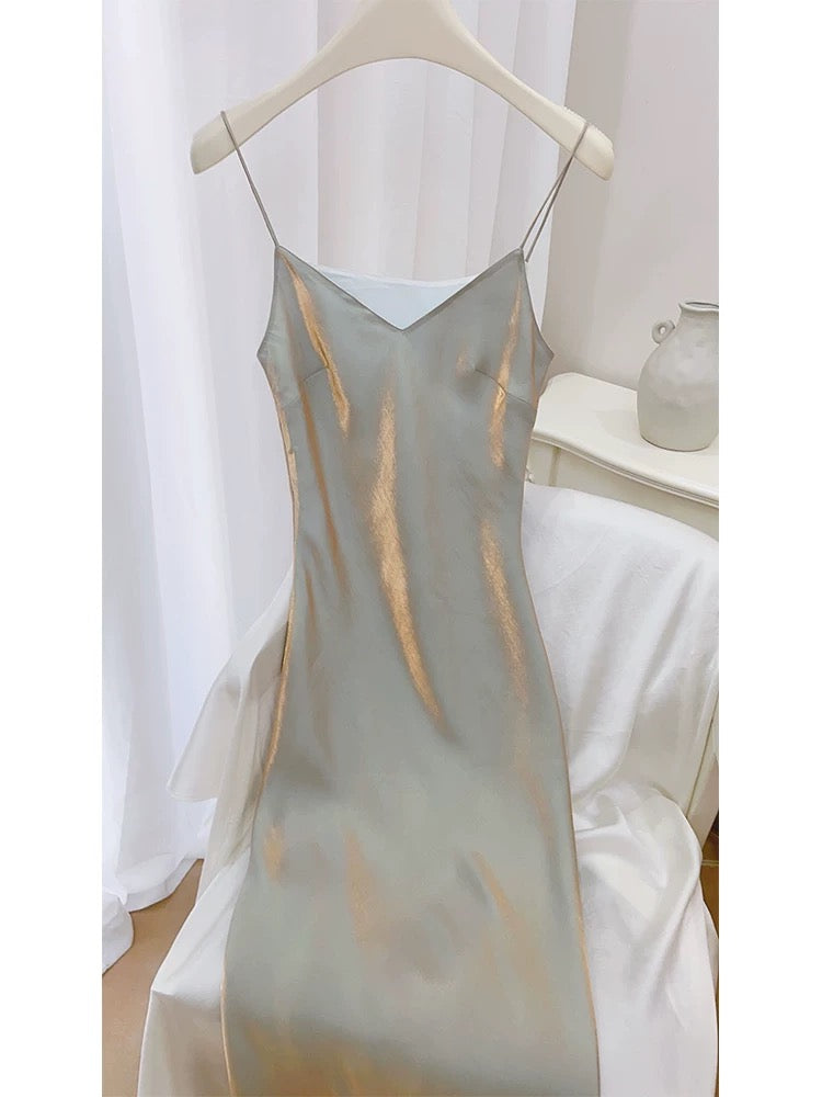 Superbe robe de soirée longue à bretelles spaghetti sirène C2412