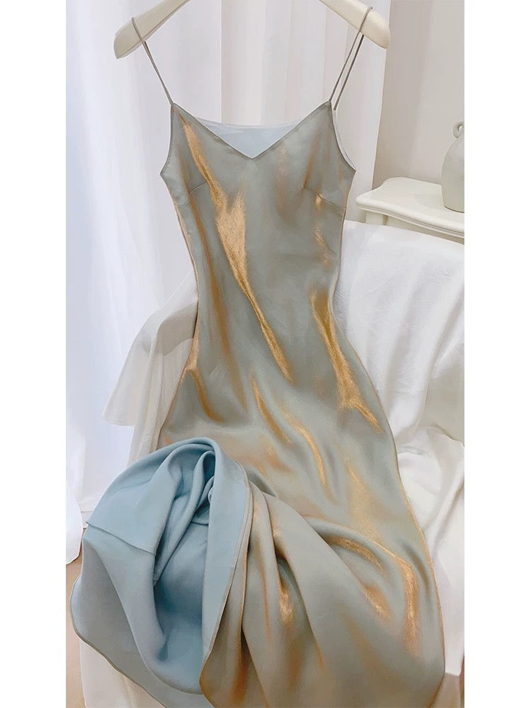 Superbe robe de soirée longue à bretelles spaghetti sirène C2412