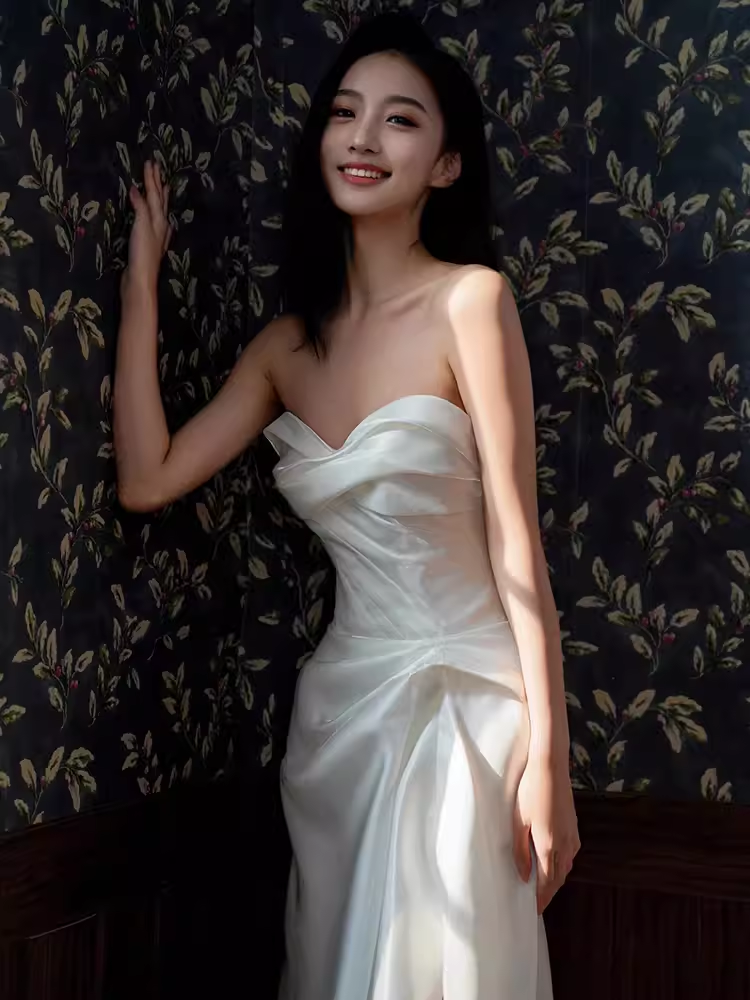 Simple Mermaid Sweetheart Satin Ruffles Long White Slit Wedding Dresses C245