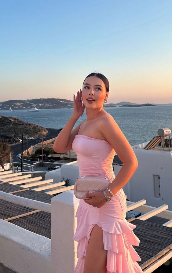 Robe de soirée sexy fourreau sans manches rose C2508