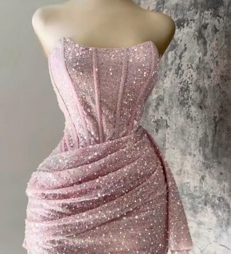 Sexy Sheath Strapless Pink Sequin Homecoming Dresses Short Birthday Outfits C2607