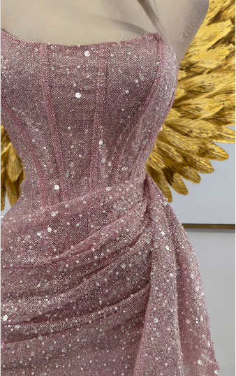 Sexy Sheath Strapless Pink Sequin Homecoming Dresses Short Birthday Outfits C2607