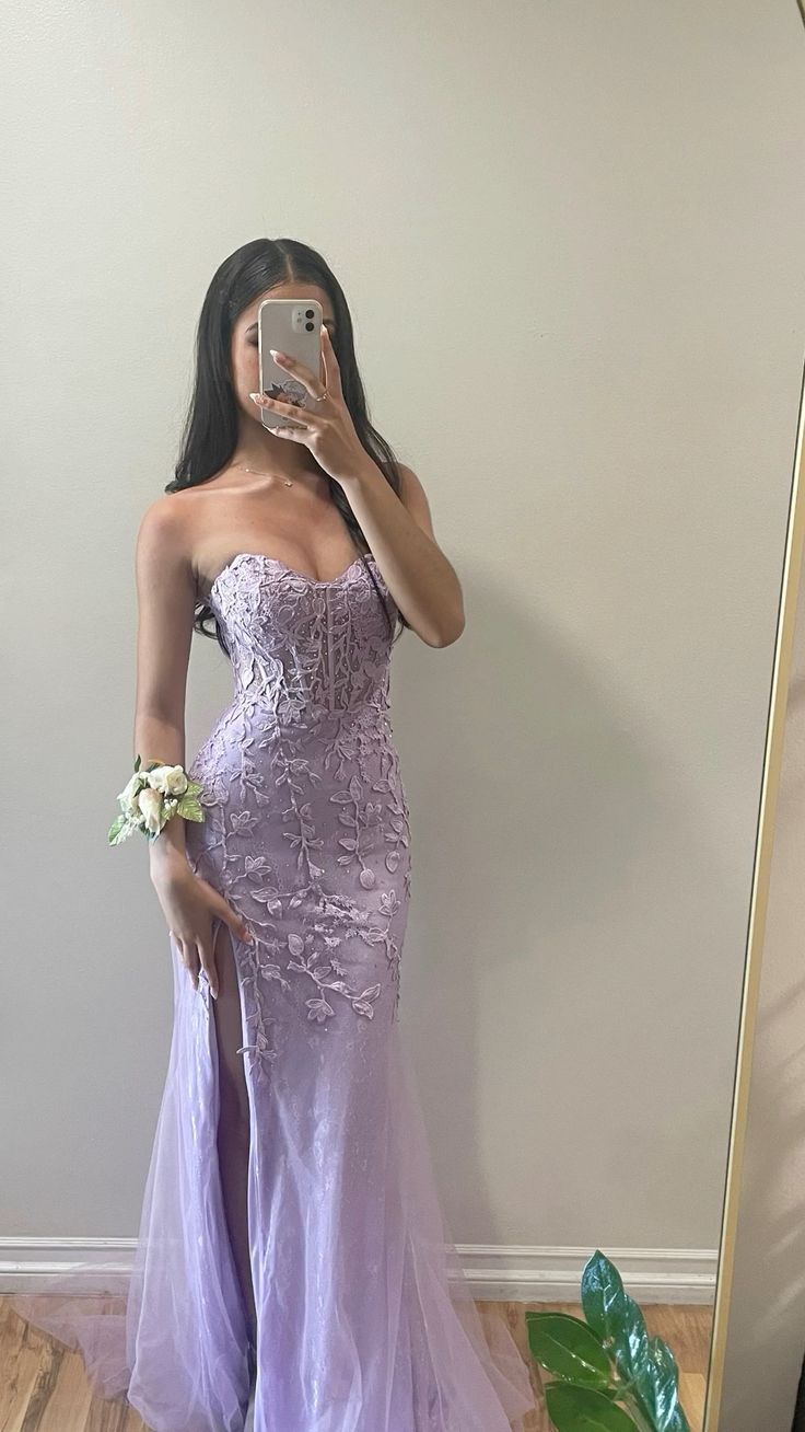 Elegant Mermaid Sweetheart Lilac Lace Appliques Long Prom Dresses Formal Dress C2734