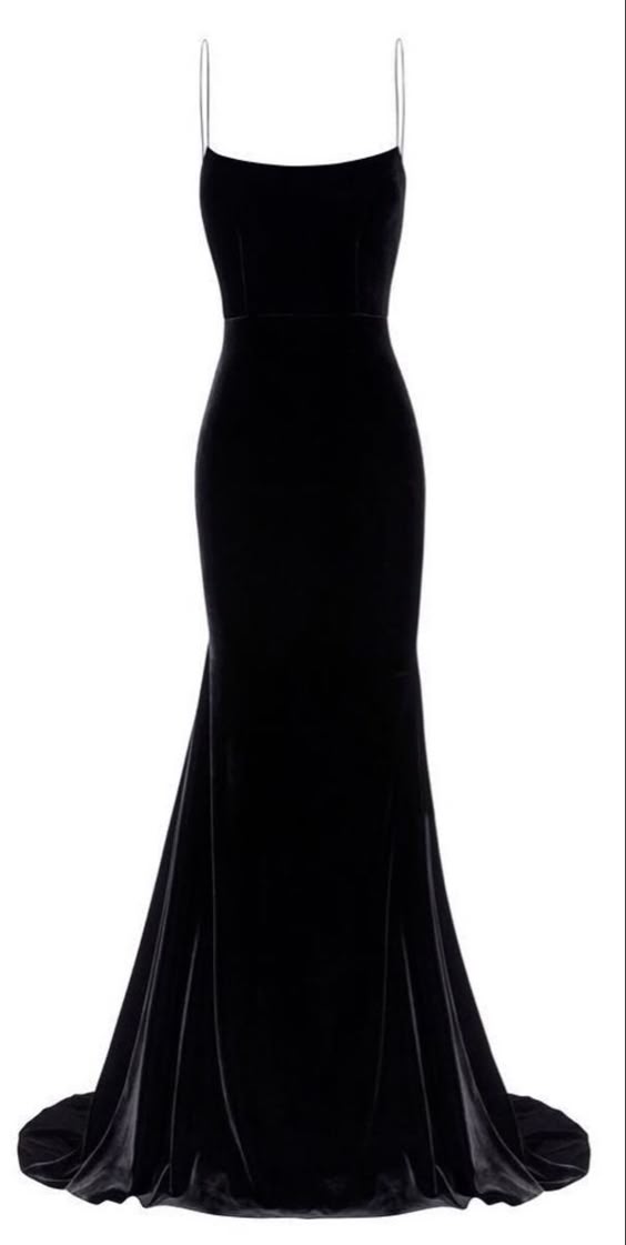 Robe de soirée longue en velours noir à bretelles spaghetti et sirène élégante C2773