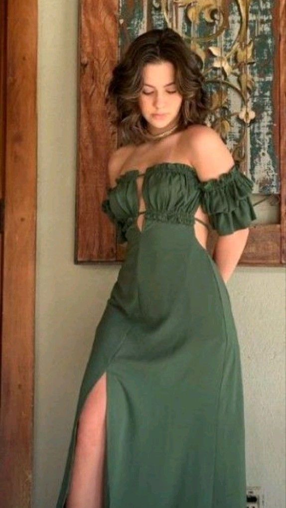 Elegant A line Off The Shoulder Green Slit Satin Prom Dresses Long Evening Dress C2870
