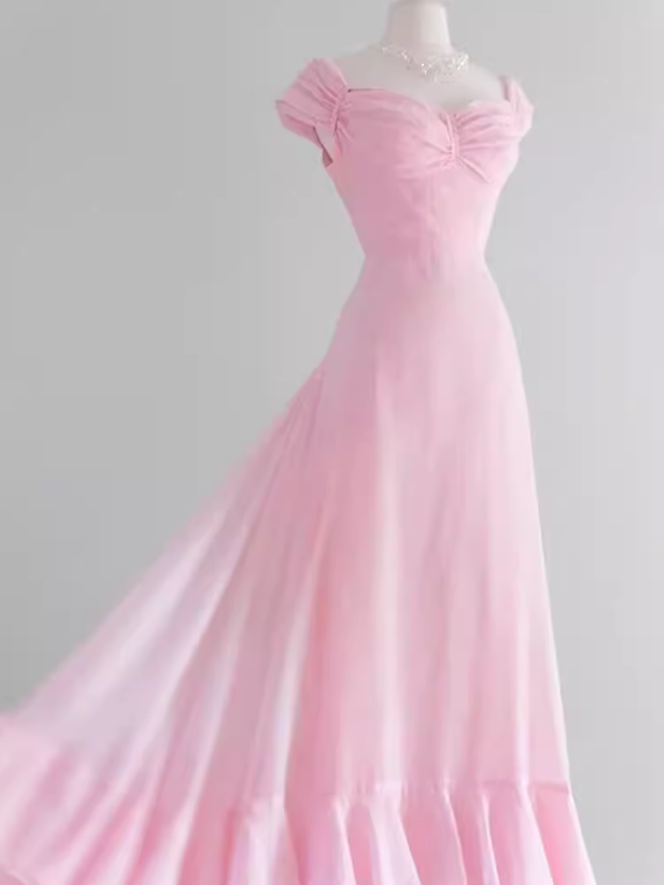 Vintage A line Pink Long Prom Dresses C28