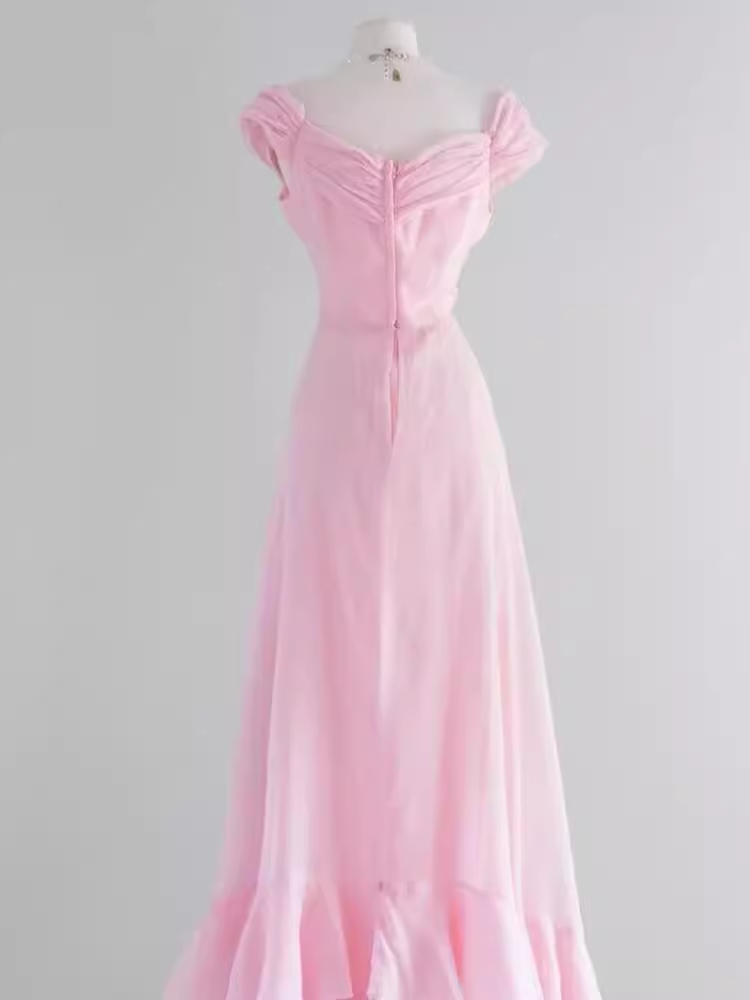 Vintage A line Pink Long Prom Dresses C28