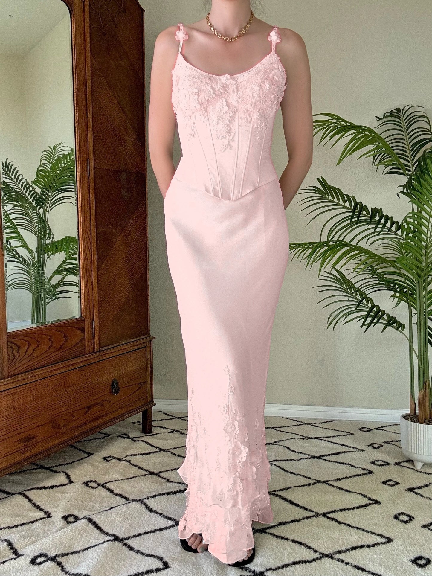 Robe de soirée longue en satin et dentelle, jolie robe sirène à bretelles spaghetti, C2924
