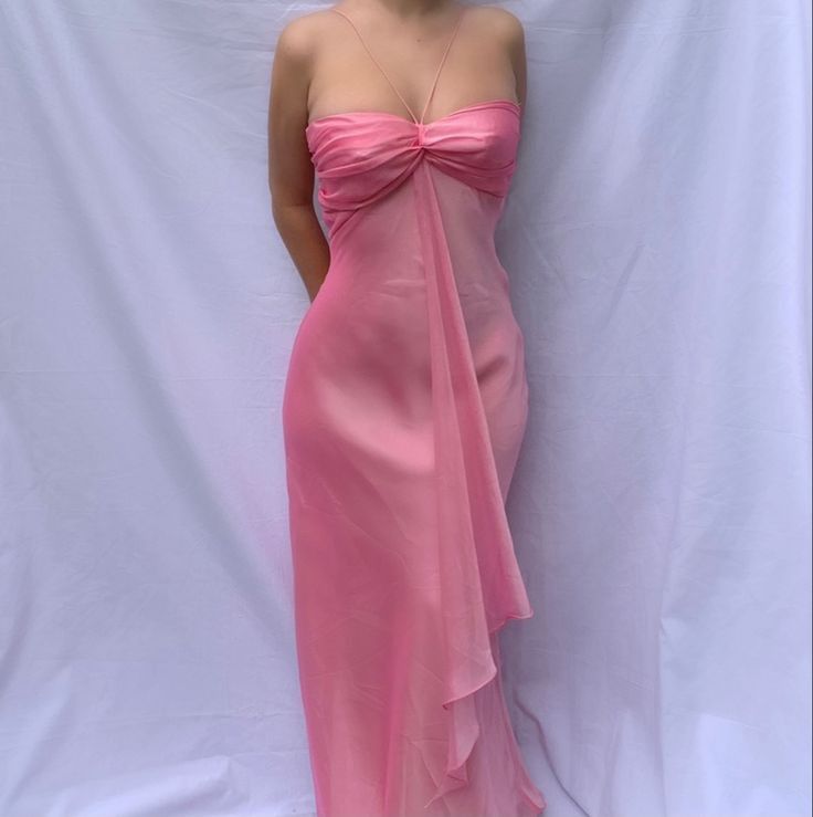 Pretty A line Halter Sleeveless Pink Chiffon Prom Dresses Long Evening Dress C2928