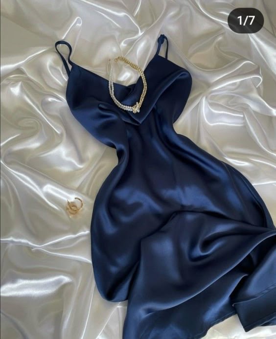 Pretty A Line Spaghetti Straps Navy Blue Silk Satin Prom Dresses Long Evening Dress C2946