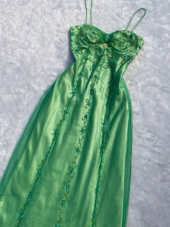 Gorgeous A Line Spaghetti Straps Green Long Satin Prom Dresses Evening Dress C2978