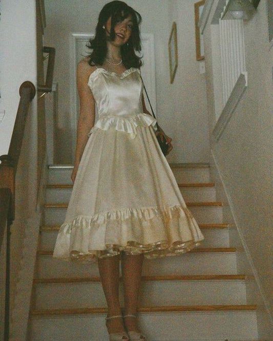 Robe de soirée vintage en satin à bretelles spaghetti pour 18e anniversaire, longueur genou, C2983