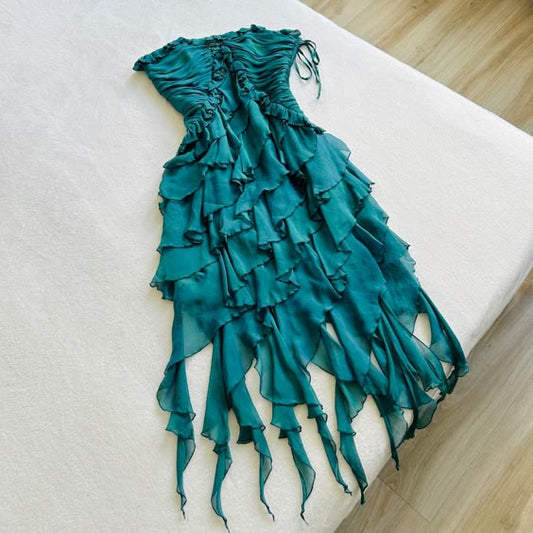 Robe de soirée vintage à bretelles pour 18e anniversaire, coupe trapèze, longueur thé, C2985