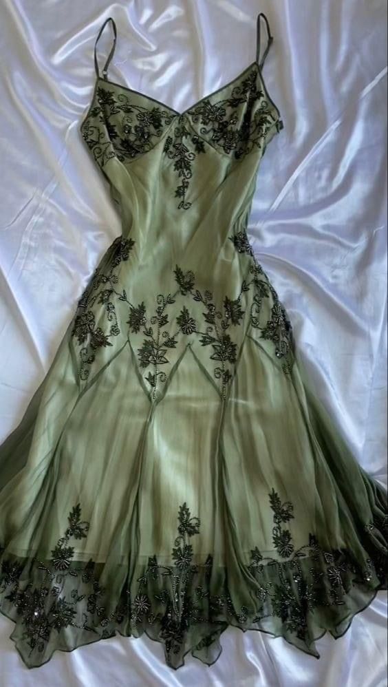 Gorgeous A Line Spaghetti Straps Green Tea Length Prom Dresses Evening Dress C2997