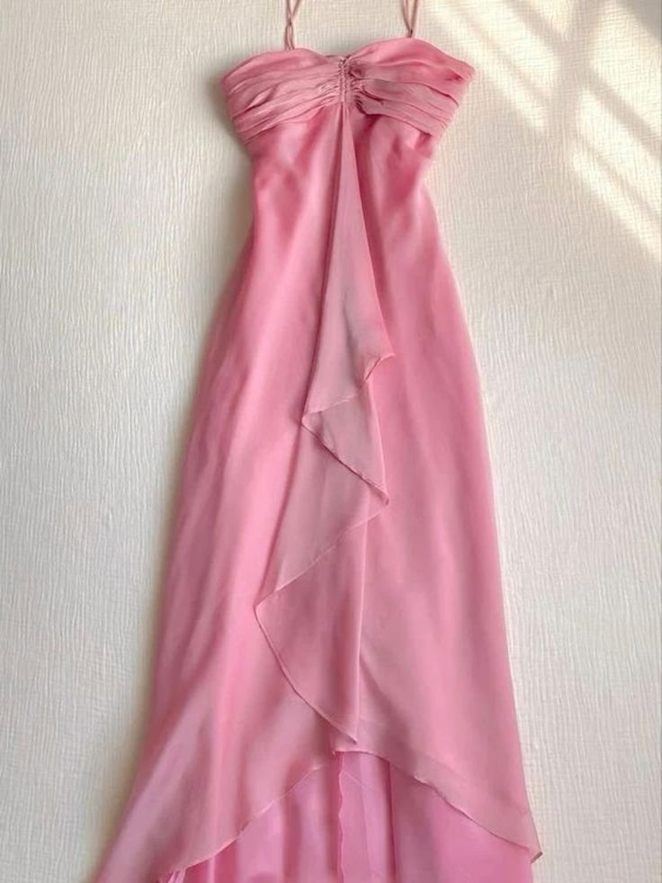 Elegant A Line Halter Long Chiffon Pink Prom Dresses Evening Dress C3002