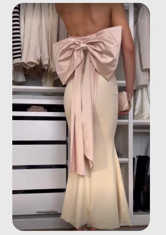 Elegant Mermaid Strapless Long Satin Prom Dresses Evening Dress C3007