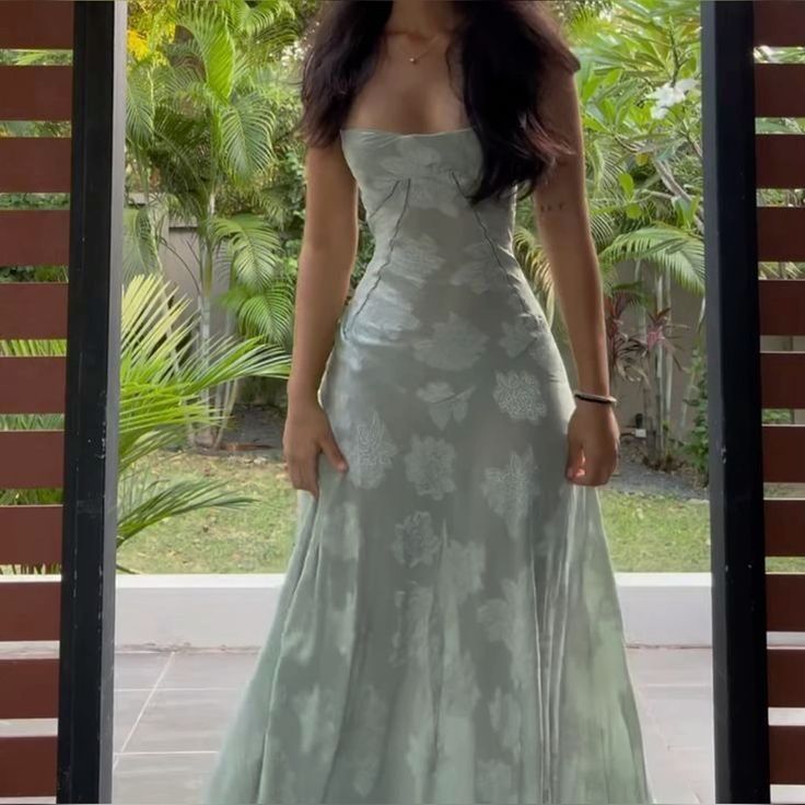 Elegant Sheath Spaghetti Straps Mint Green Lace Long Prom Dresses Evening Gowns C3021