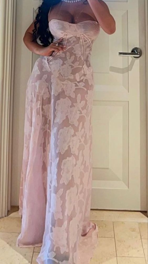 Elegant Sheath Spaghetti Straps Pink Lace Long Prom Dresses Evening Gowns C3022