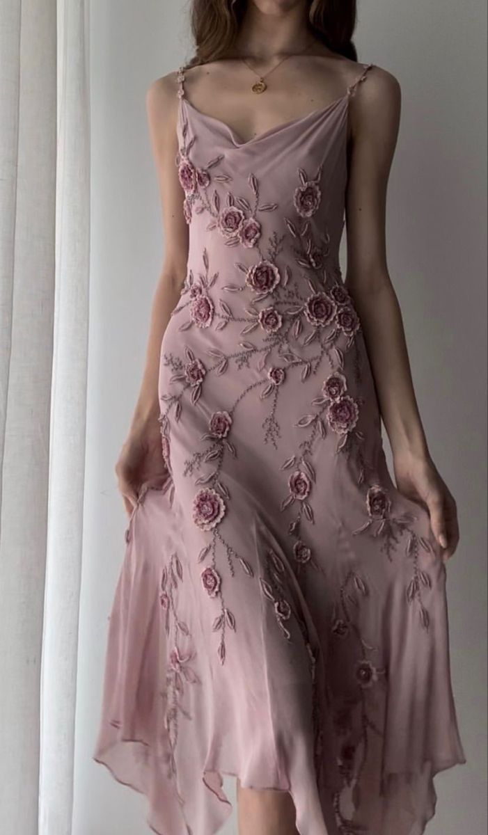 Elegant Irregular Spaghetti Straps Pink Chiffon Prom Dresses Evening Gowns With Beads C3028
