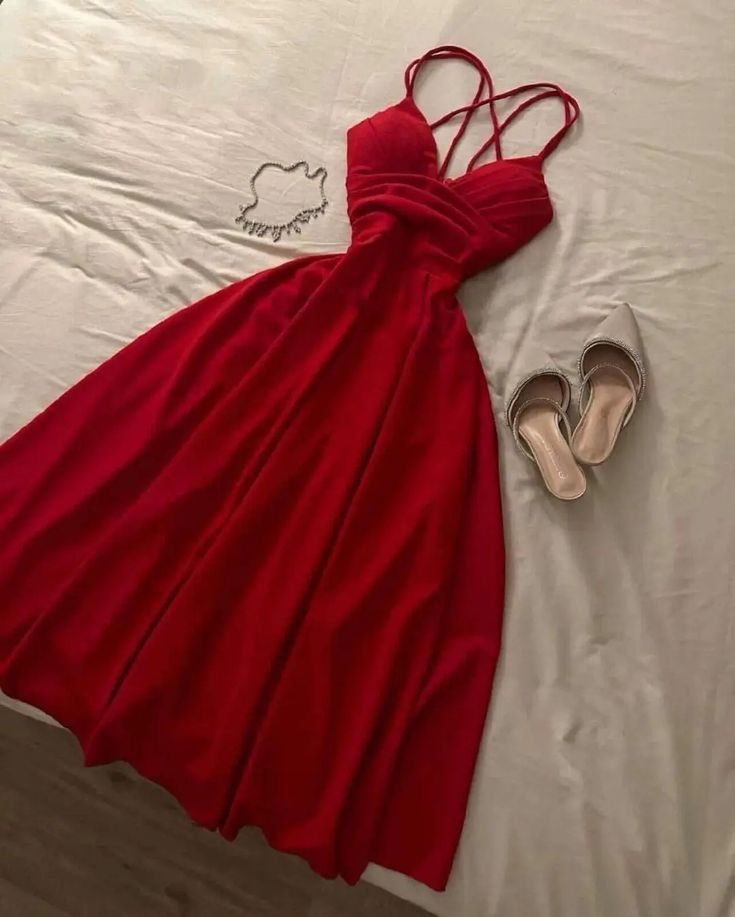 Gorgeous A Line Spaghetti Straps Red Knee Length Prom Dresses Evening Dress Wedding Guest Dress C3043