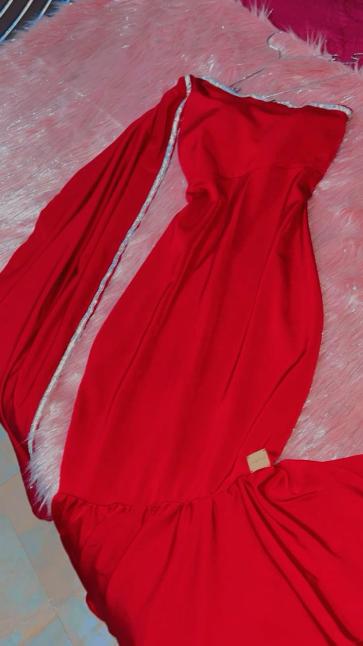 Vintage Mermaid One Shoulder Long Sleeve Red Prom Dresses Evening Gowns C3063