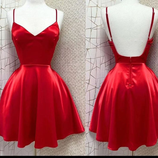 Robe de soirée courte rouge à bretelles spaghetti pour 16e anniversaire C3068
