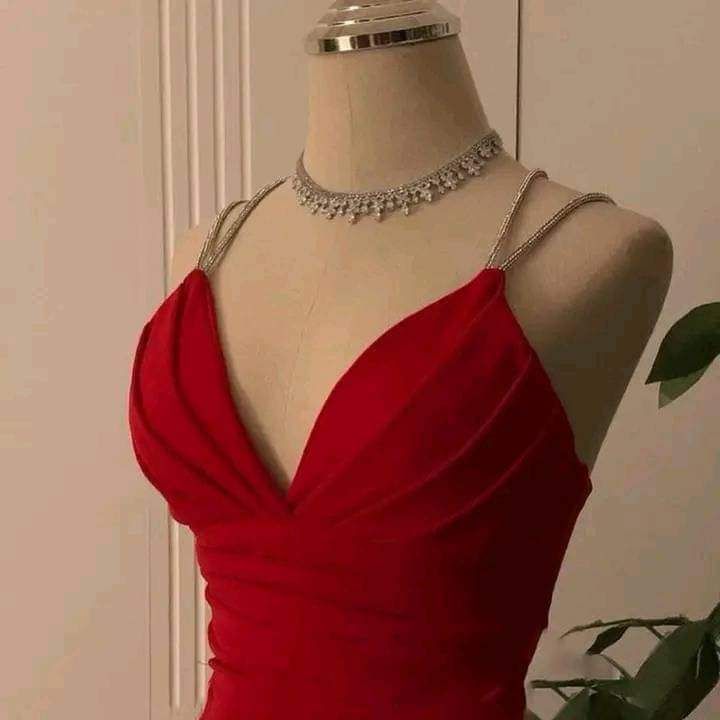 Modest A Line Spaghetti Straps Red Prom Dresses Evening Dress C3072