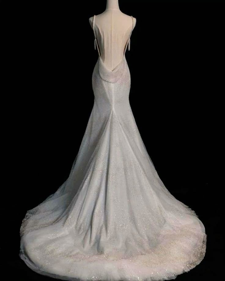 Fairytale Mermaid Wedding Dresses Glittering Straps Backless Wedding Dress C307