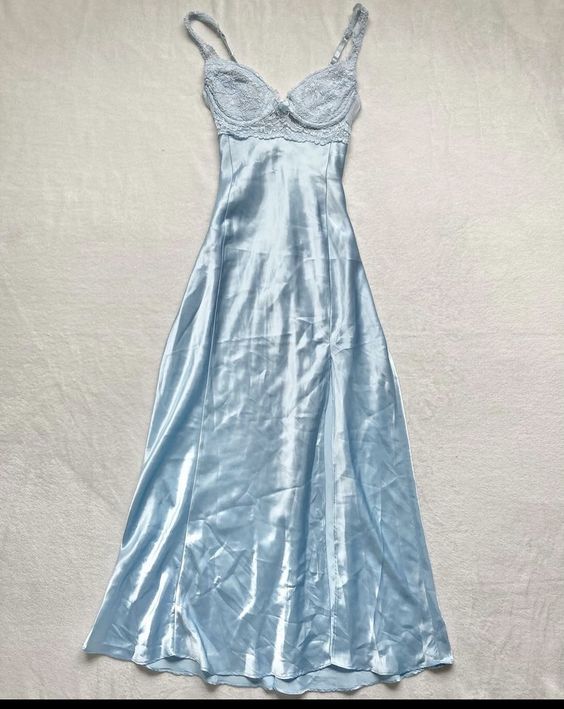Vintage A line Spaghetti Straps Light Sky Blue Lace Long Prom Dresses Evening Dress C3089