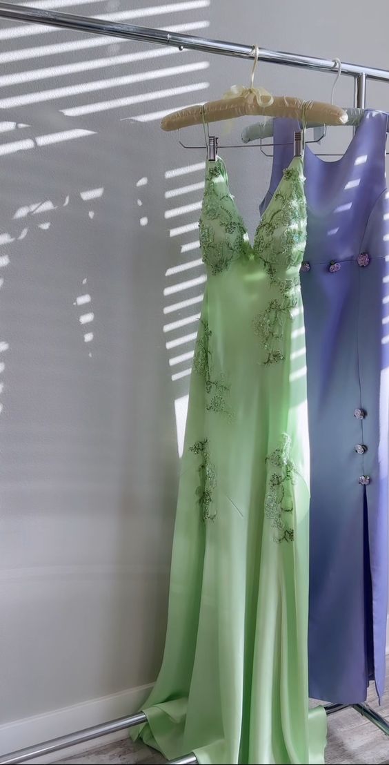 Vintage Sheath Spaghetti Straps Mint Green Lace Floor Length Prom Dresses Backless Evening Dress C3096