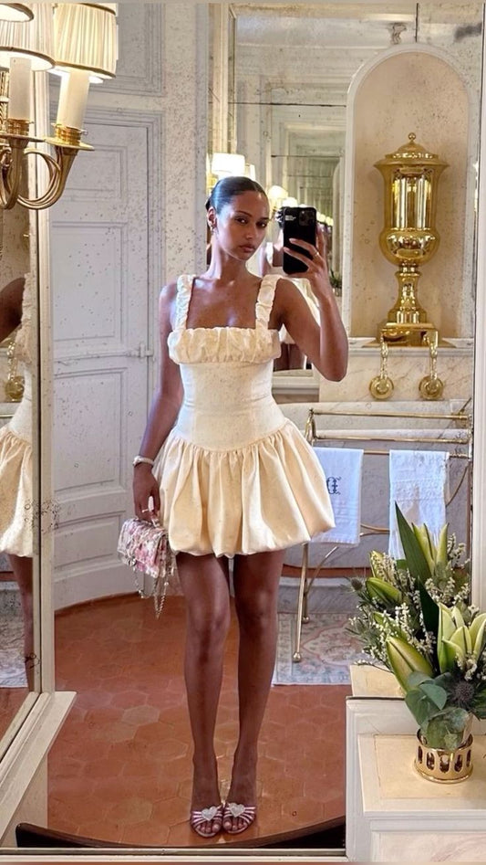 Robe de soirée courte et mini pour 16e anniversaire, ligne A, bretelles, ivoire, C3099