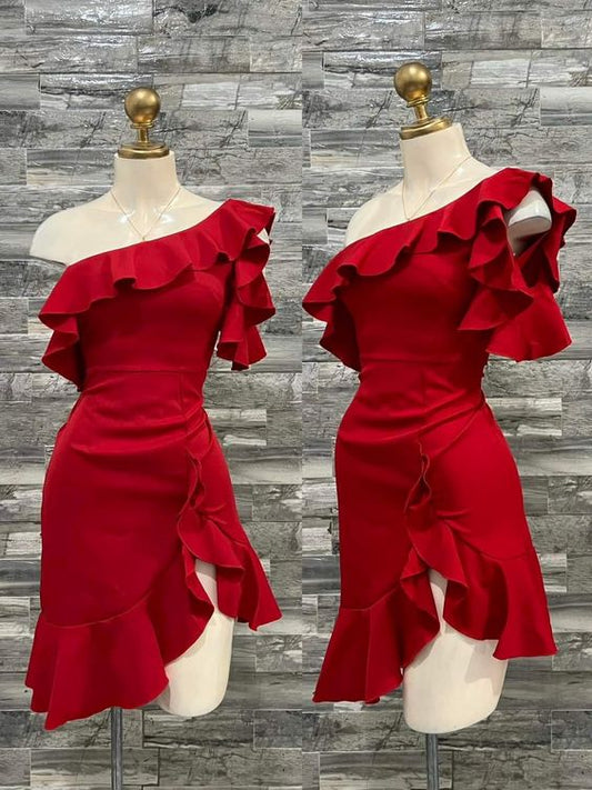 Robe de soirée courte rouge à une épaule pour 18e anniversaire C3109