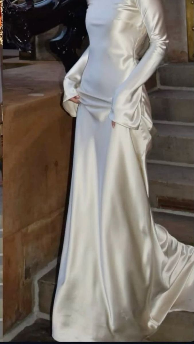 Fairytale With Long Sleeves And Open Back Satin Wedding Dress C311