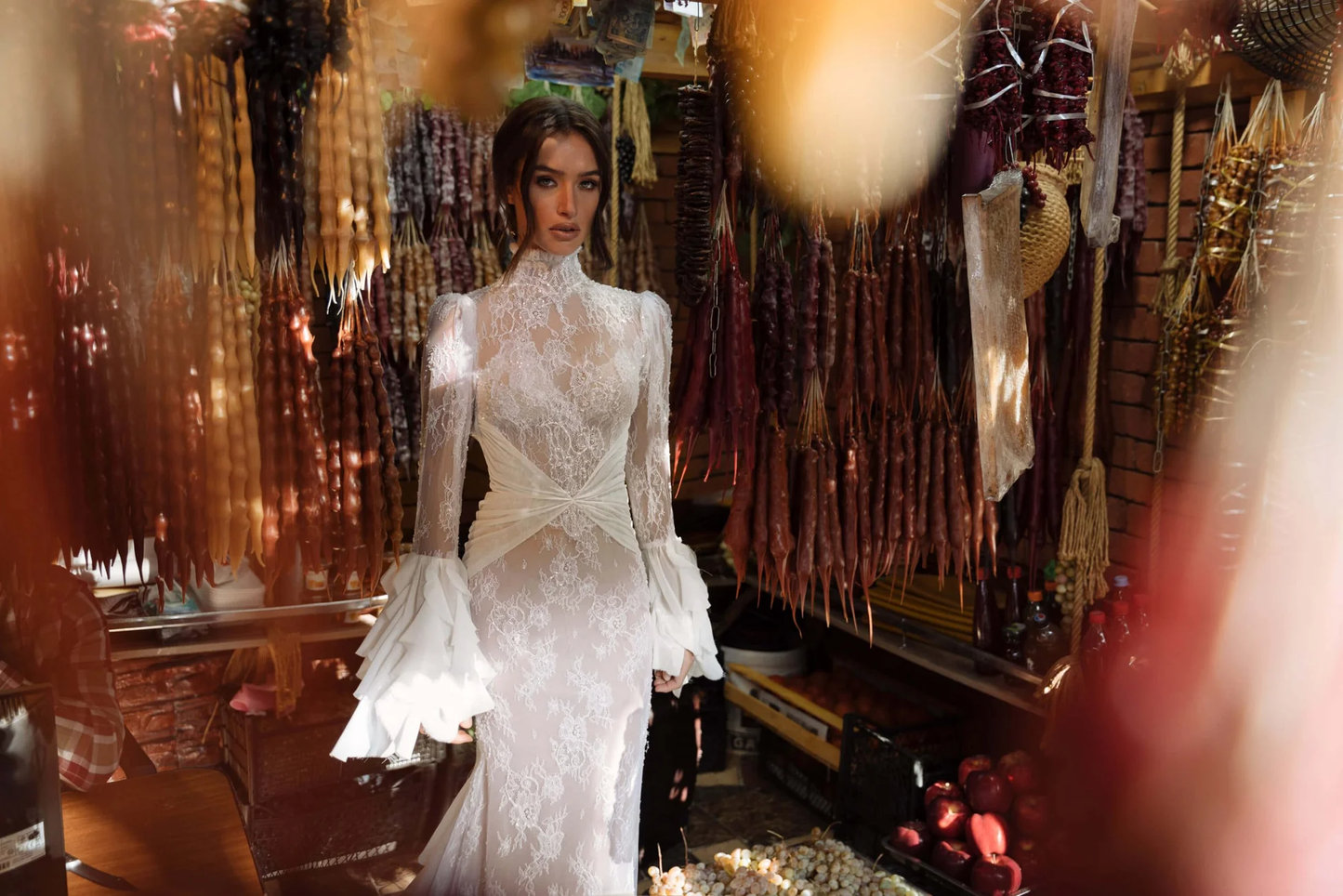 Fairytale Mermaid High Neckline With Long Sleeves Lace Wedding Dress C312