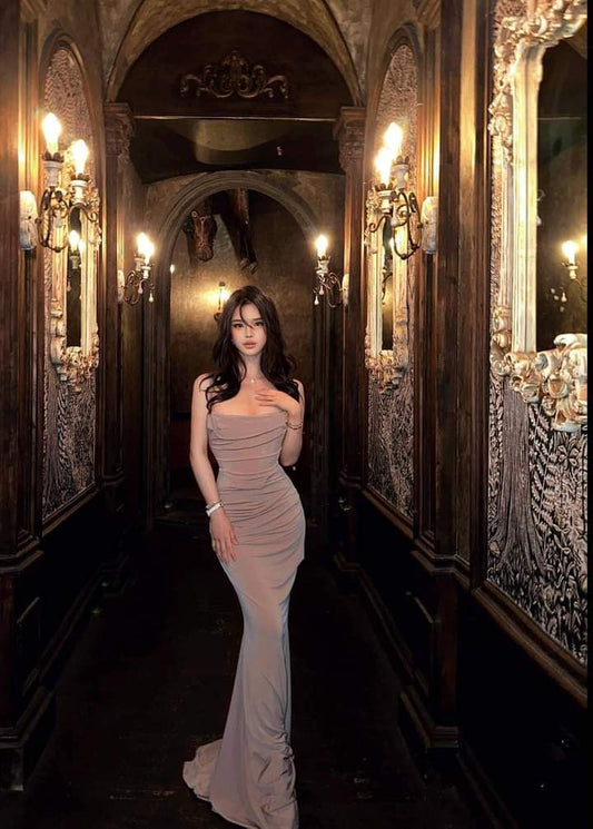 Robe de soirée longue rose à bretelles spaghetti et jolie sirène, robe de bal en satin C3132