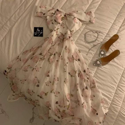 Robe de soirée à fleurs rose pour 18e anniversaire, coupe A, épaules dénudées, robe de soirée C3133
