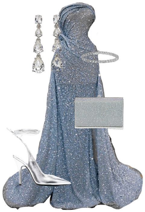 Robe de soirée longue élégante à paillettes et bretelles style sirène bleu ciel clair C3137