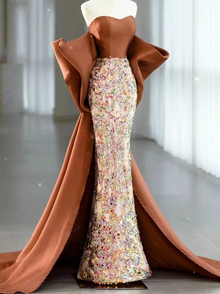 Sexy Mermaid Sweetheart Satin Evening Dress Long Prom Dresses Party Dress With Bow C3229