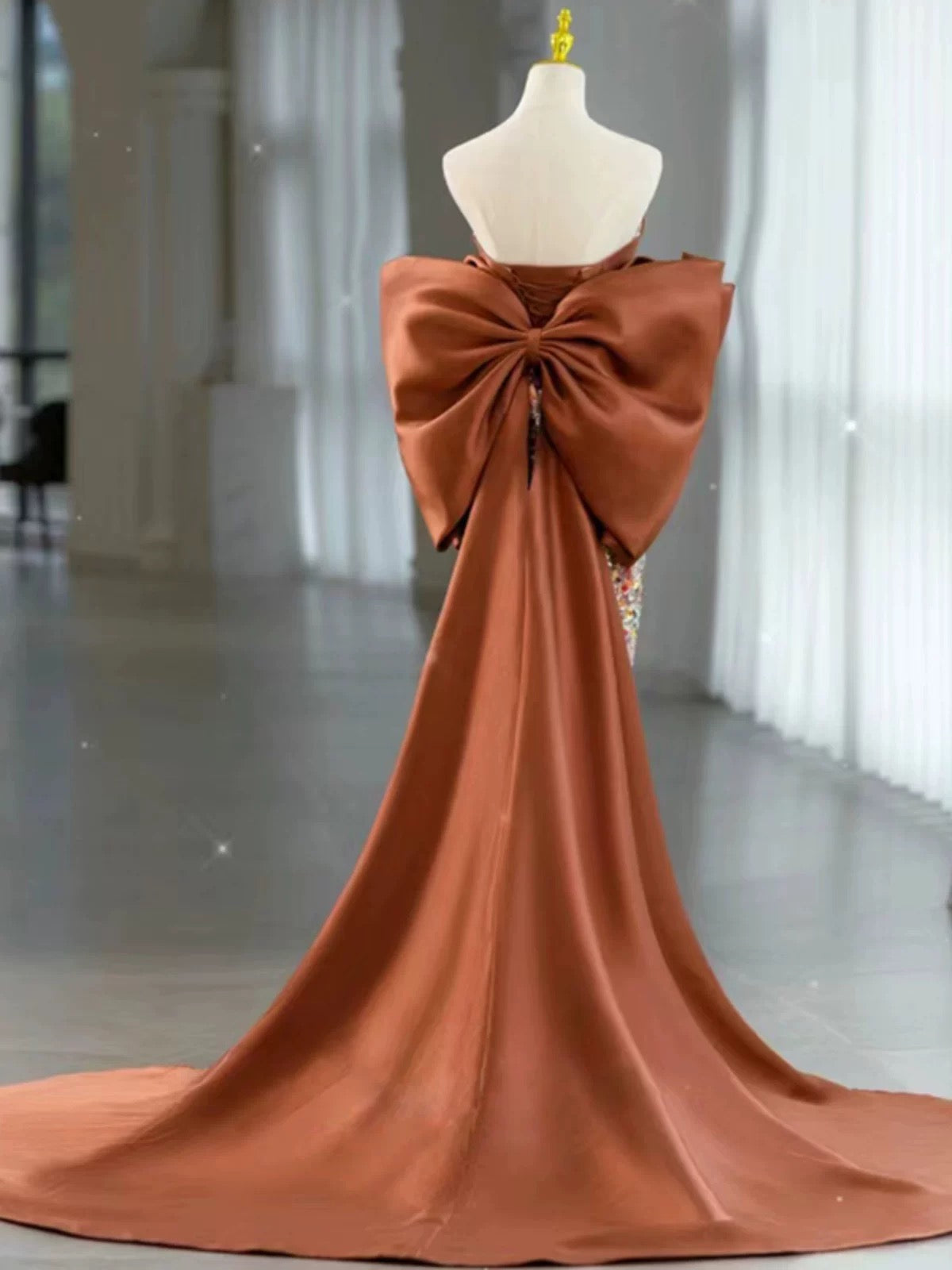 Sexy Mermaid Sweetheart Satin Evening Dress Long Prom Dresses Party Dress With Bow C3229