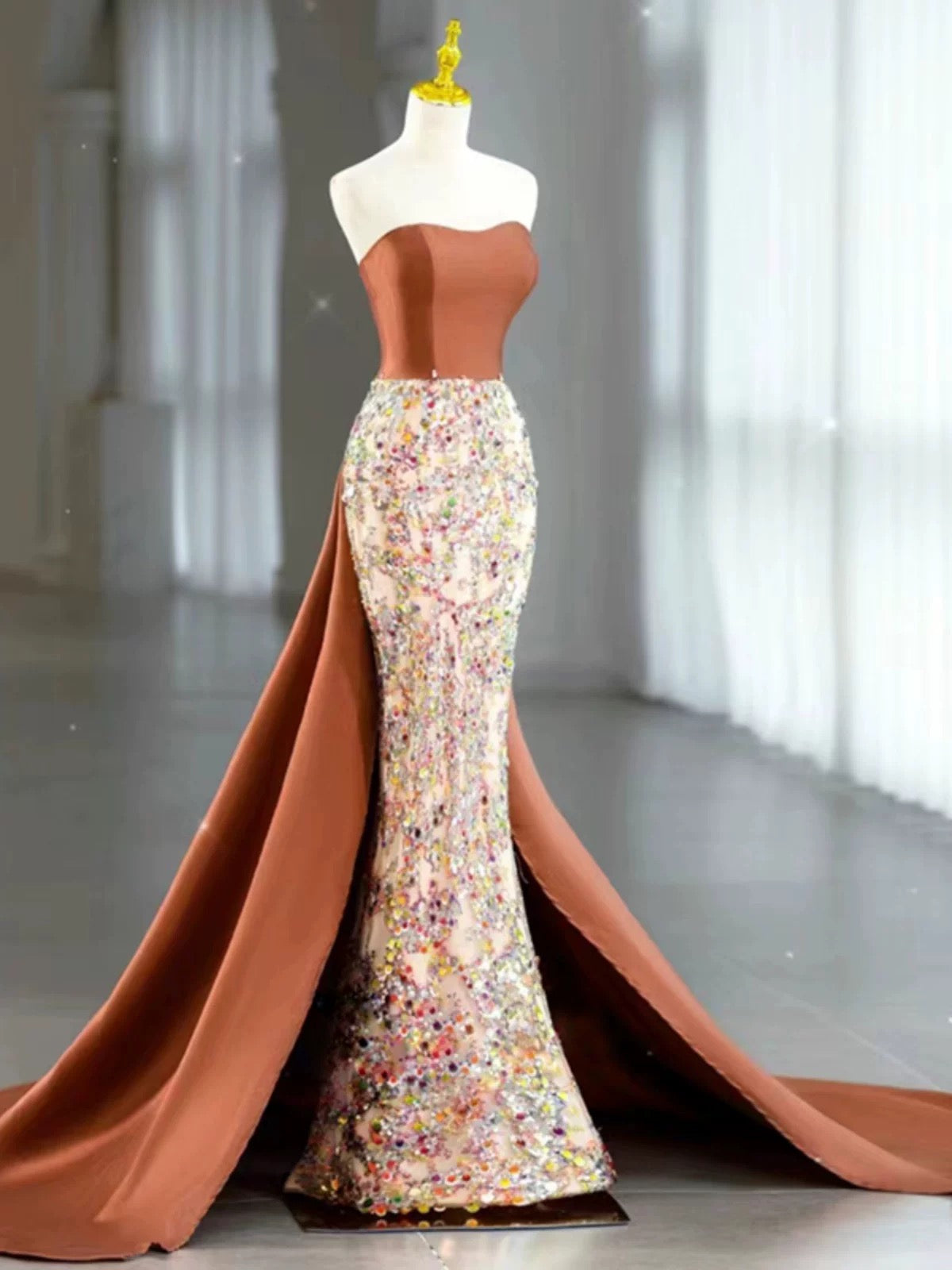 Sexy Mermaid Sweetheart Satin Evening Dress Long Prom Dresses Party Dress With Bow C3229