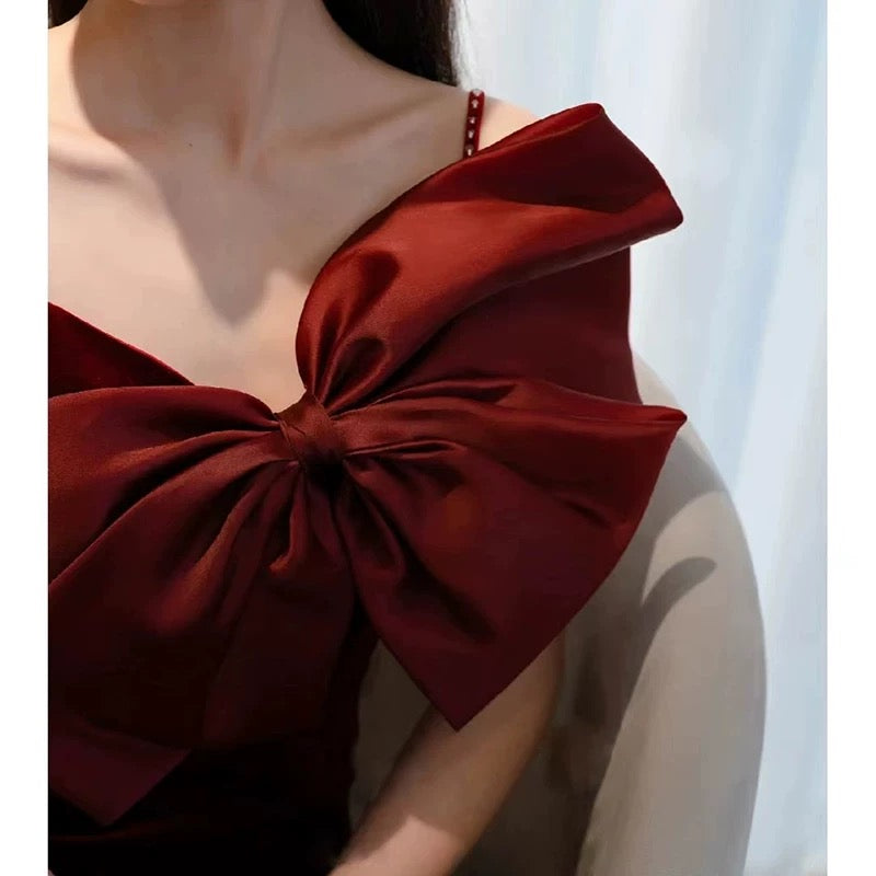 Elegant Mermaid Spaghetti Straps Burgundy Long Prom Dress Evening Dresses C3268