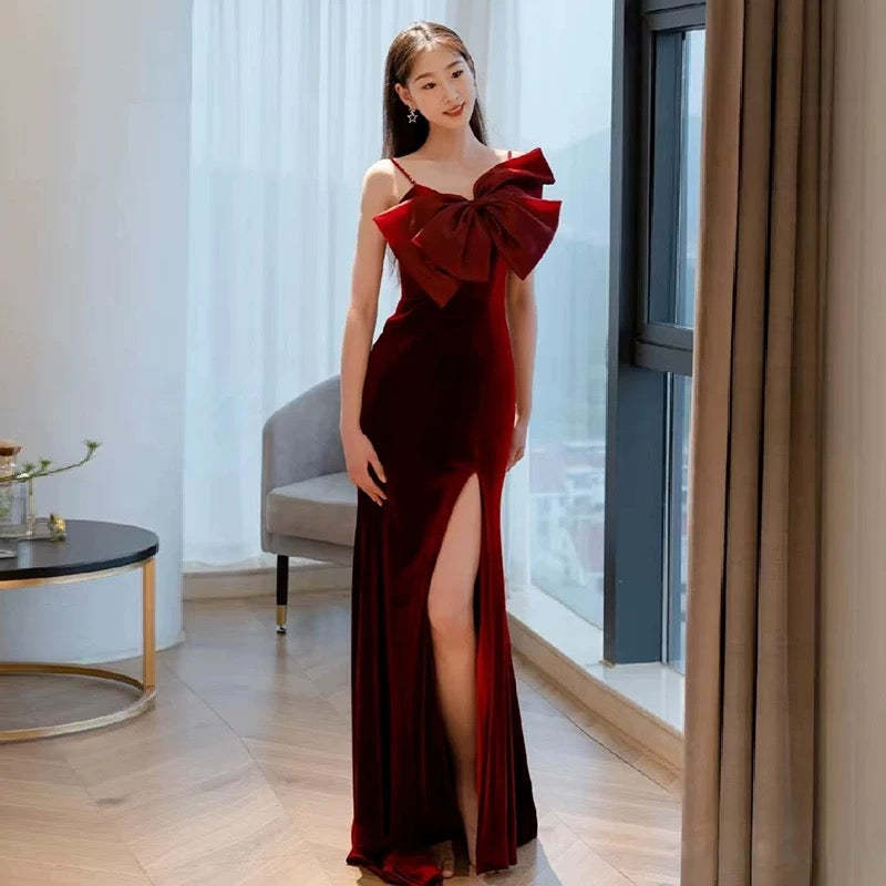 Elegant Mermaid Spaghetti Straps Burgundy Long Prom Dress Evening Dresses C3268