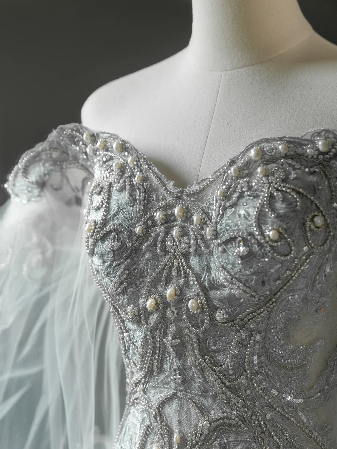Robe de mariée sirène élégante, épaules dénudées, en Tulle et dentelle, longue, C327