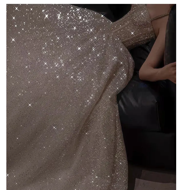 Pretty A Line Spaghetti Straps Silver Sequin Long Prom Dress Evening Dresses C3389